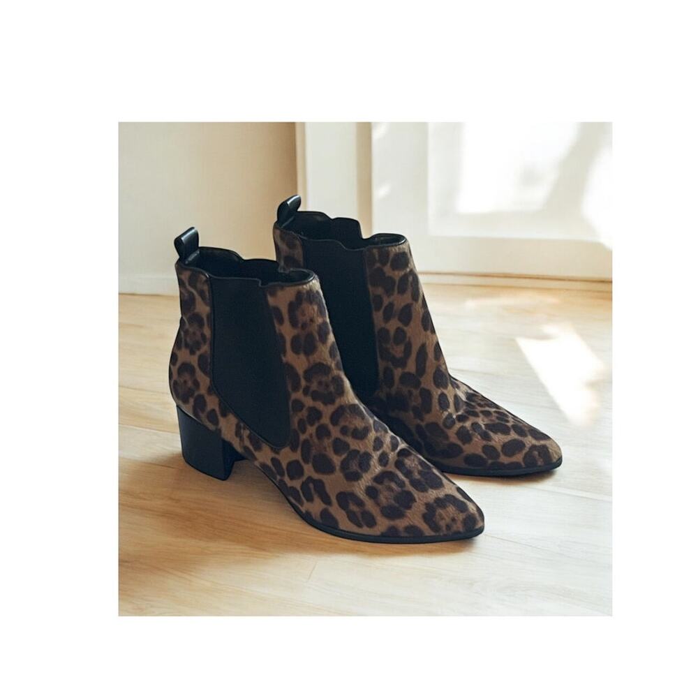 Nine West Boots Womens 8M Booties Brown Faux Fur Leopard Block